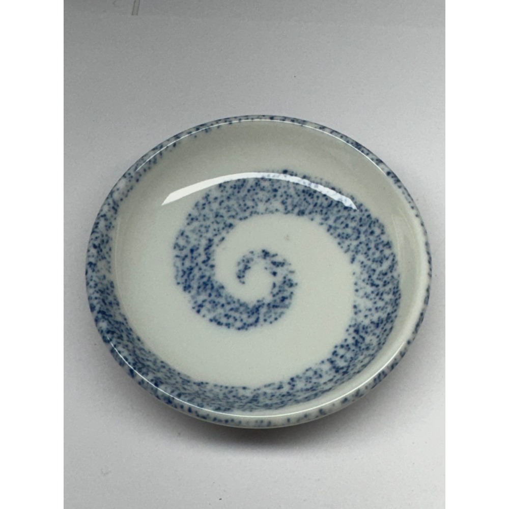 Vintage Japanese Stoneware Blue Speckled Spiral Soy Sauce Dipping Dish 3.5in